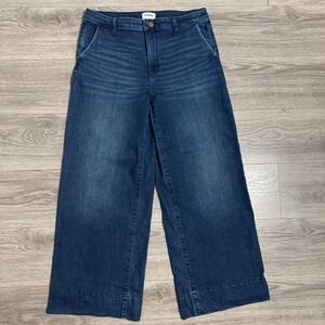 Sonoma High Rise Trouser Jeans Womens 16 Dark Wash Wide Leg 34x29 in Stretch